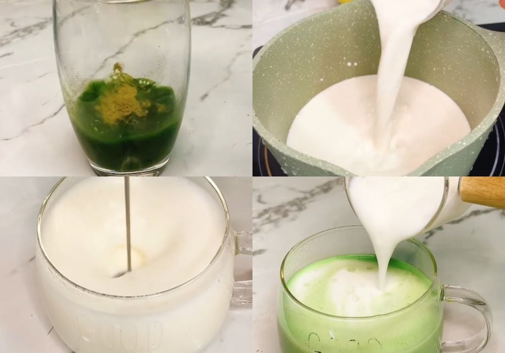Các bước làm matcha latte nóng