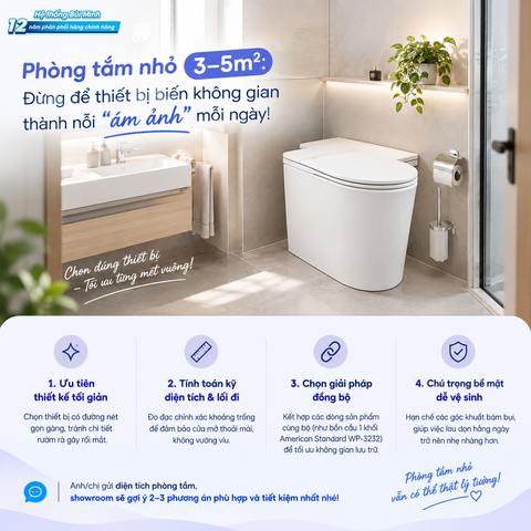 Phòng tắm nhỏ 3–5m²: Đừng để thiết bị biến không gian thành nỗi 
