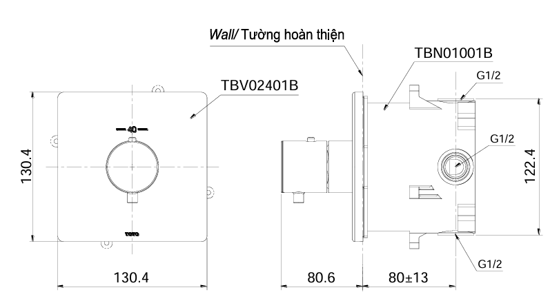 Van điều chỉnh nhiệt độ sen tắm TOTO TBV02401B - Bùi Minh