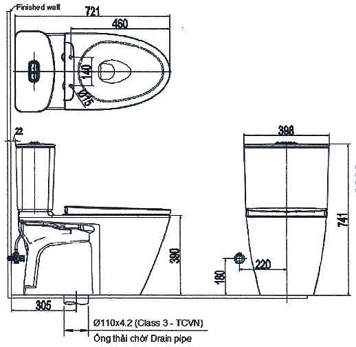 Bản vẽ bàn cầu 2 khối Inax AC-602+CW-S32VN