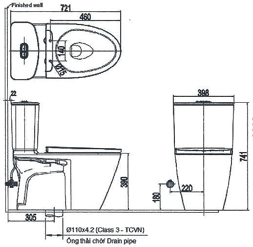 Bản vẽ bàn cầu 2 khối INAX AC-602VN Aqua Ceramic