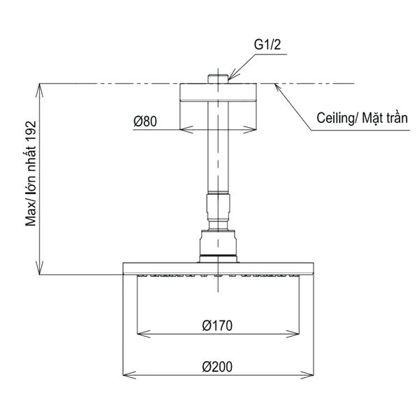 Bản vẽ kỹ thuật bát sen gắn trần TOTO TBW07001A1#MBL - Đại lý cấp 1 Bùi Minh