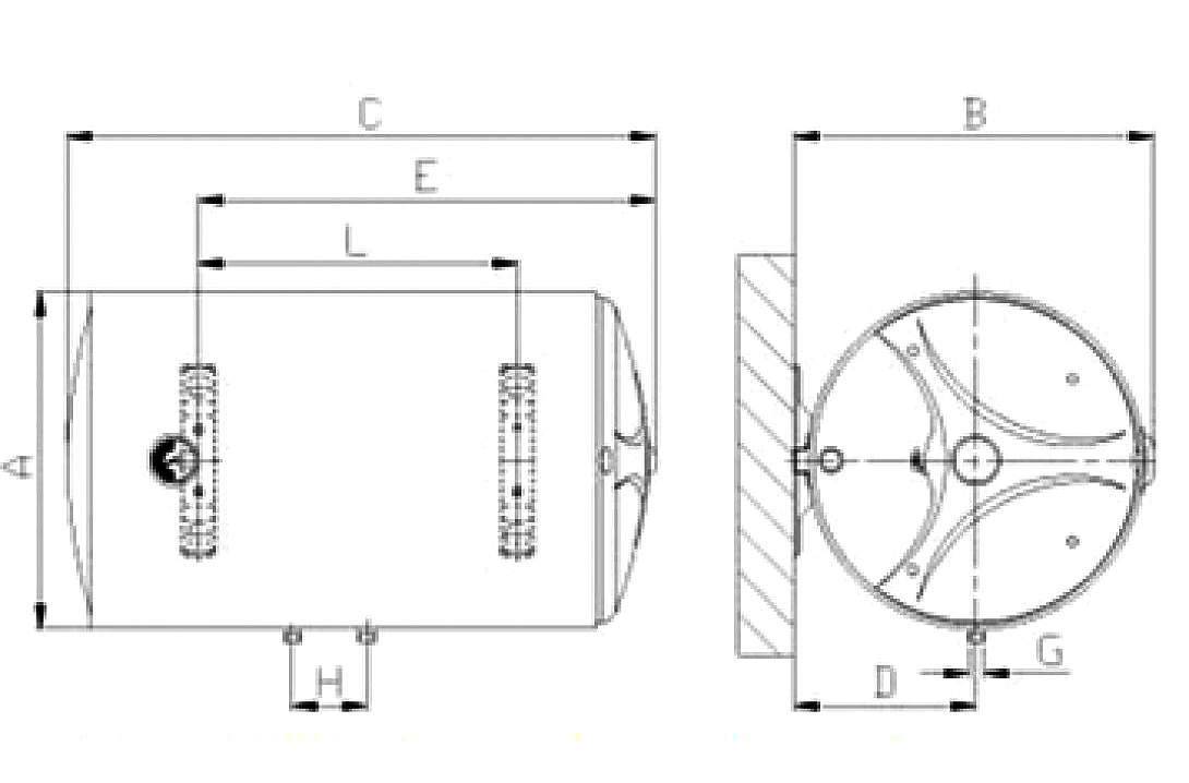 Bản vẽ&nbsp;bình nóng lạnh Ferroli Aqua Store 80L ngang chống giật