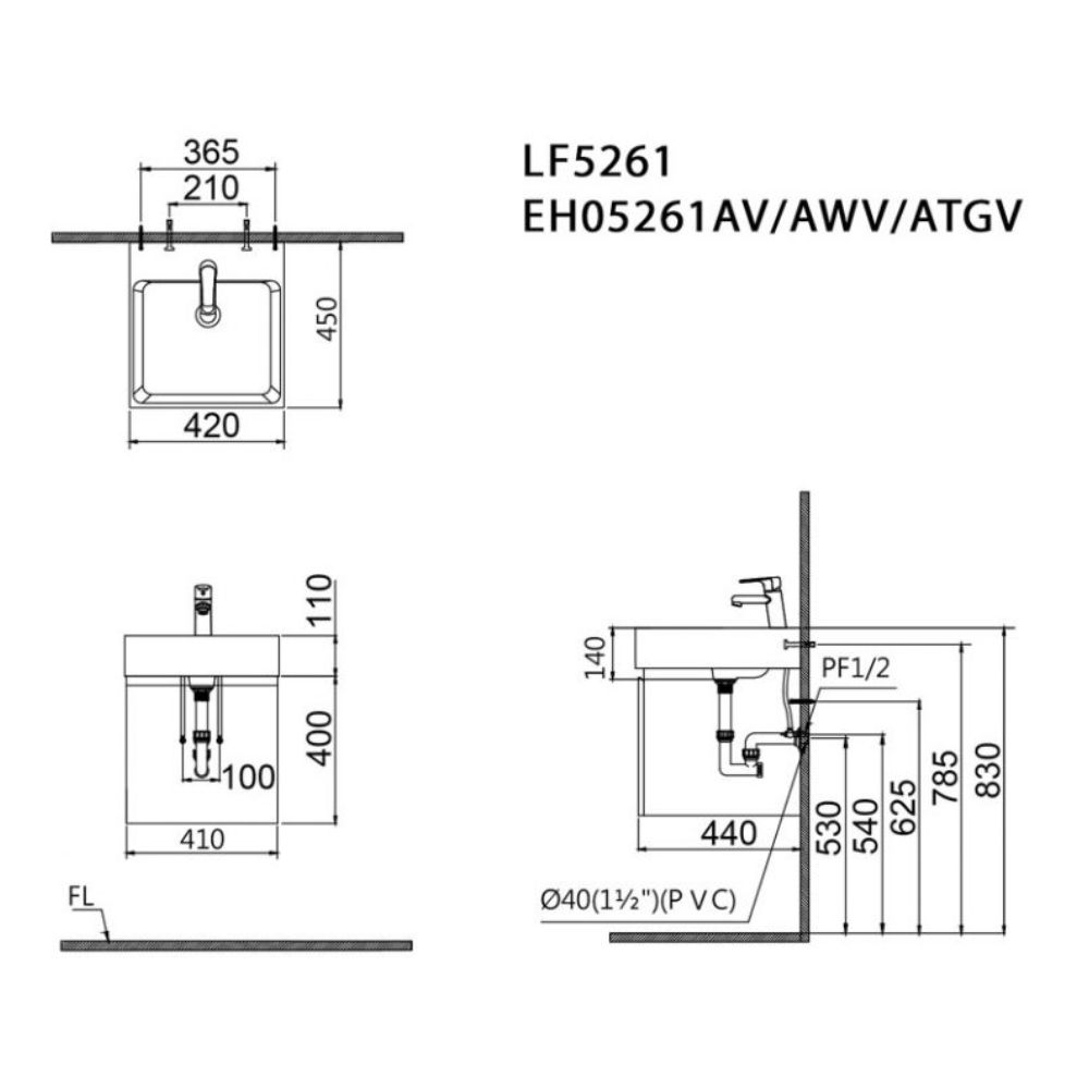 Bản vẽ bộ tủ chậu Caesar LF5261+EH05261AW7V