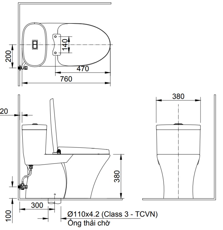 Bản vẽ bàn cầu INAX AC-959A + nắp kết hợp