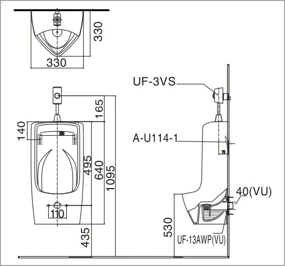 Bản vẽ tiểu nam Inax U-431VR