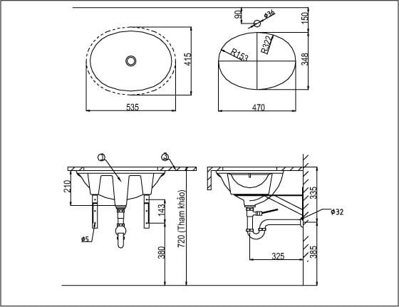 Chậu rửa âm bàn Inax L-2293V - Bùi Minh