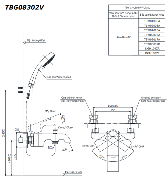 Bộ sen tắm nóng lạnh TOTO TBG08302VA/TBW15CE0A  - Bùi Minh