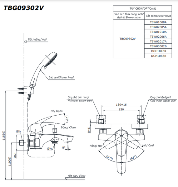 Bộ sen tắm nóng lạnh TOTO TBG09302VA/TBW15CE0A - Bùi Minh
