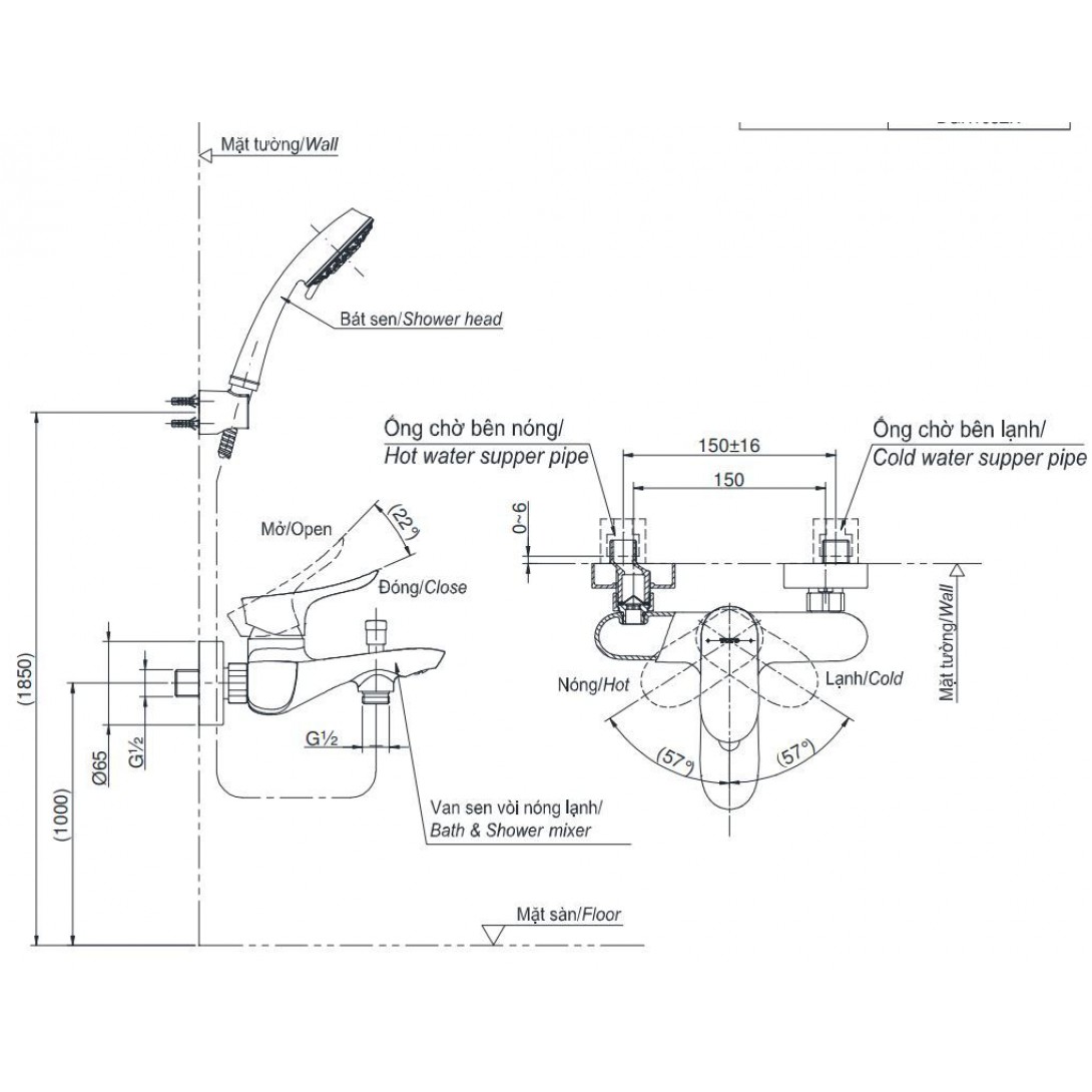 Bản vẽ sen tắm nóng lạnh Toto TBG01302VA