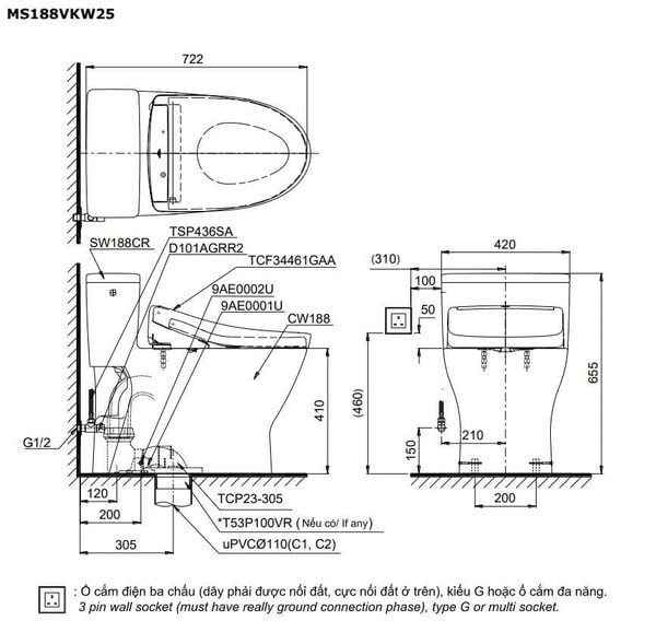 bàn cầu điện tử TOTO MS188VKW25 - Bùi Minh