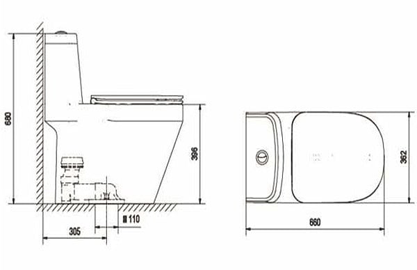 Bản vẽ kỹ thuật bồn cầu Viglacera V68