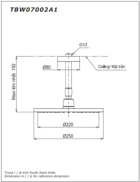 Bản vẽ kỹ thuật Bát sen gắn trần TOTO TBW07002A1#PBR - Đại lý cấp 1 Bùi Minh
