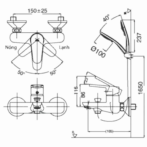 Bản vẽ sen tắm Inax BFV-113S
