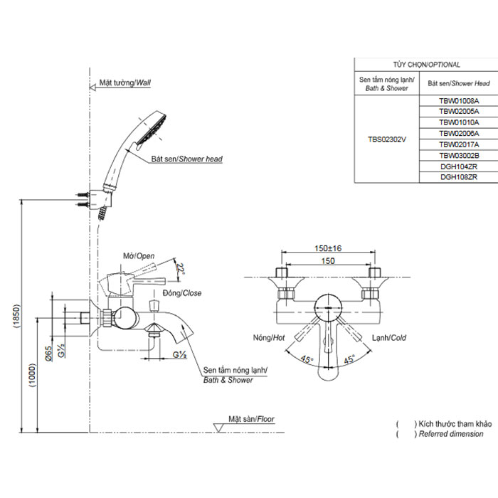 Bộ sen tắm nóng lạnh Toto TBS03302V/DGH108ZR
