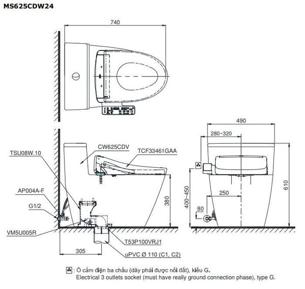 Bàn cầu điện tử TOTO MS625CDW24#XW - Bùi Minh