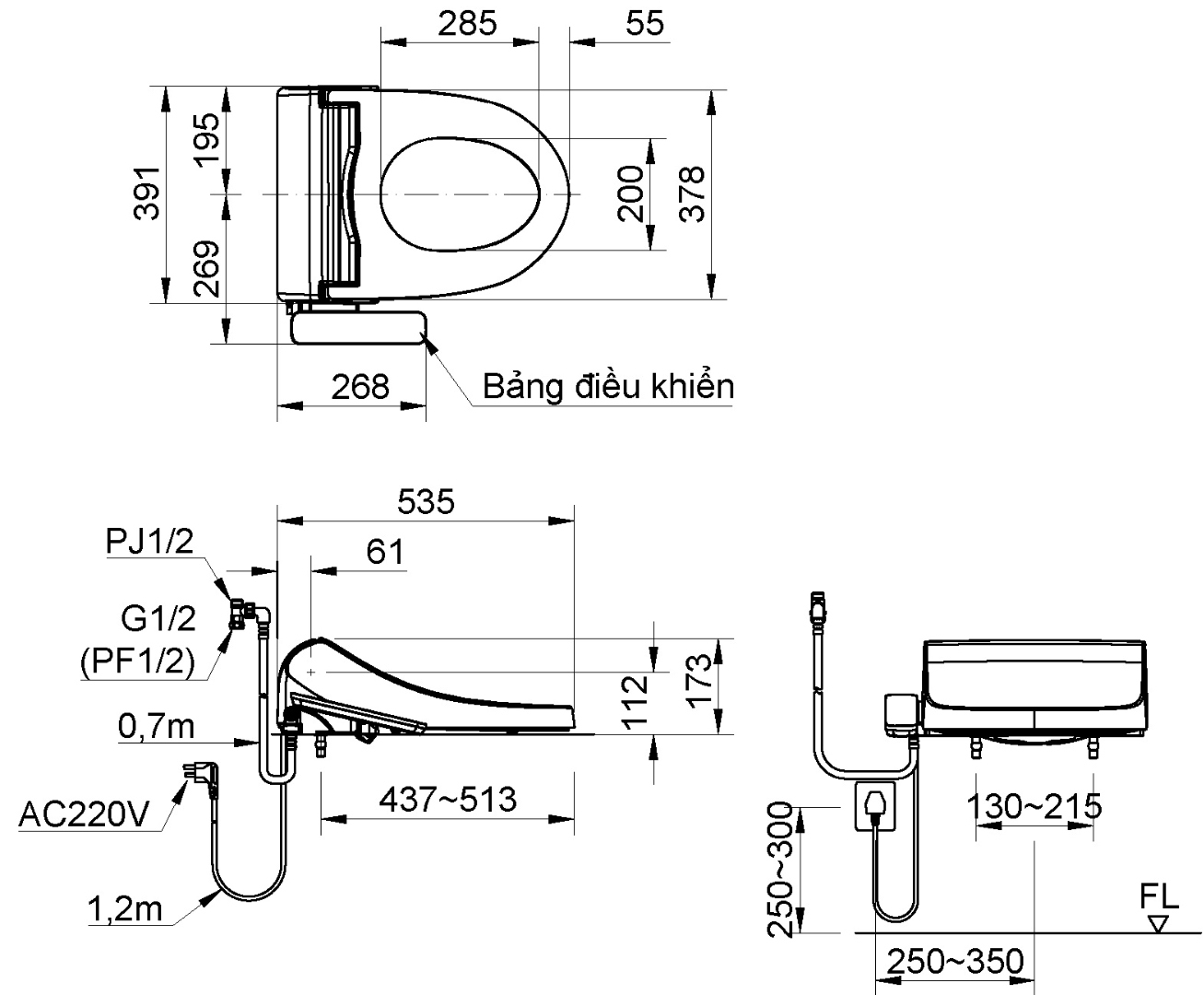 Bản vẽ nắp rửa điện tử Inax CW-H17VN