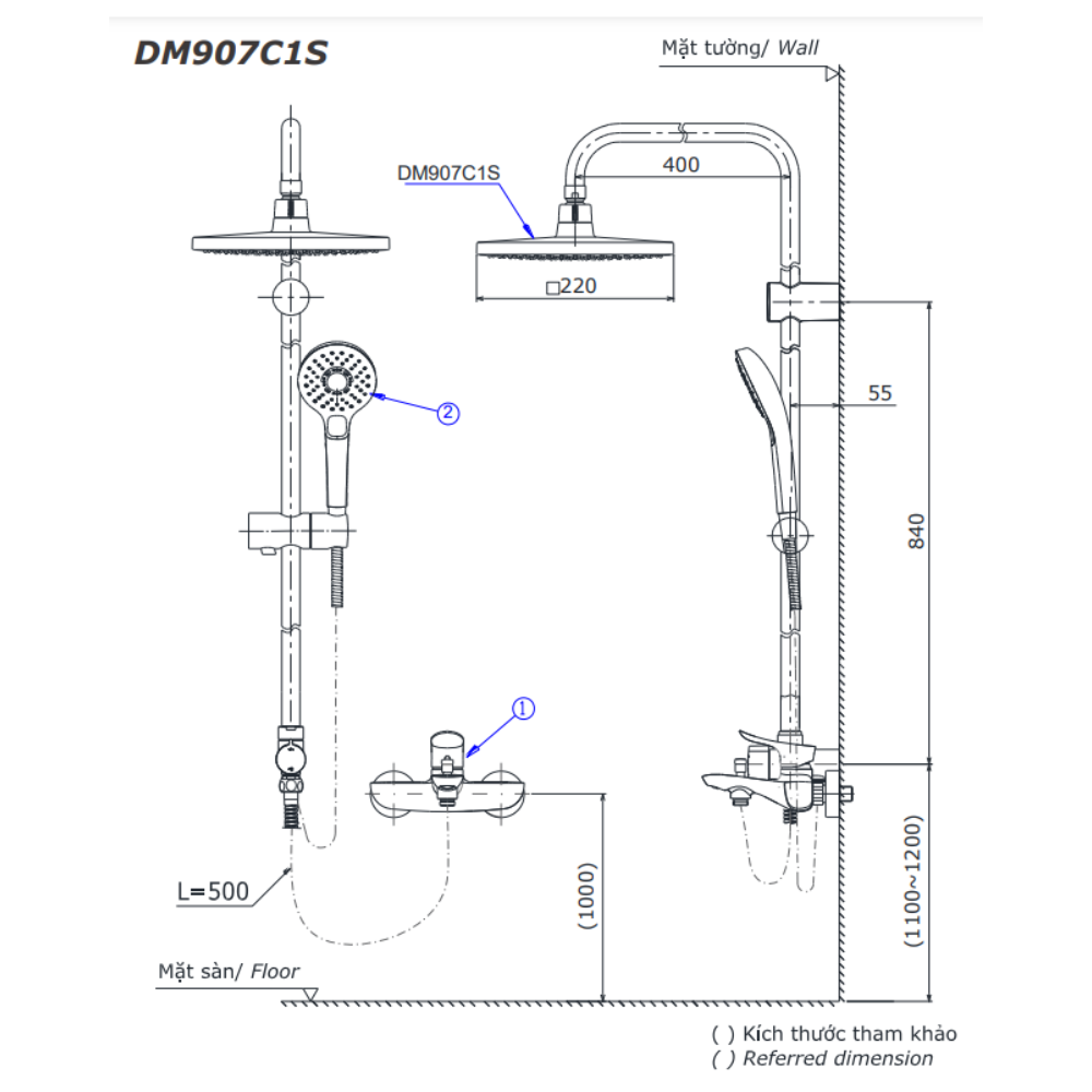Bản vẽ bộ sen TOTO DM907C1S/TTMR302V/TBW07009A
