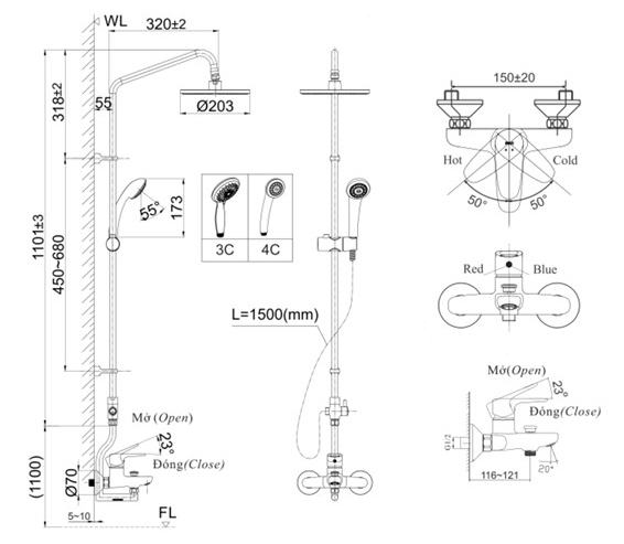 Bản vẽ kỹ thuật sen tắm cây BFV-1115S-2 - Bùi Minh