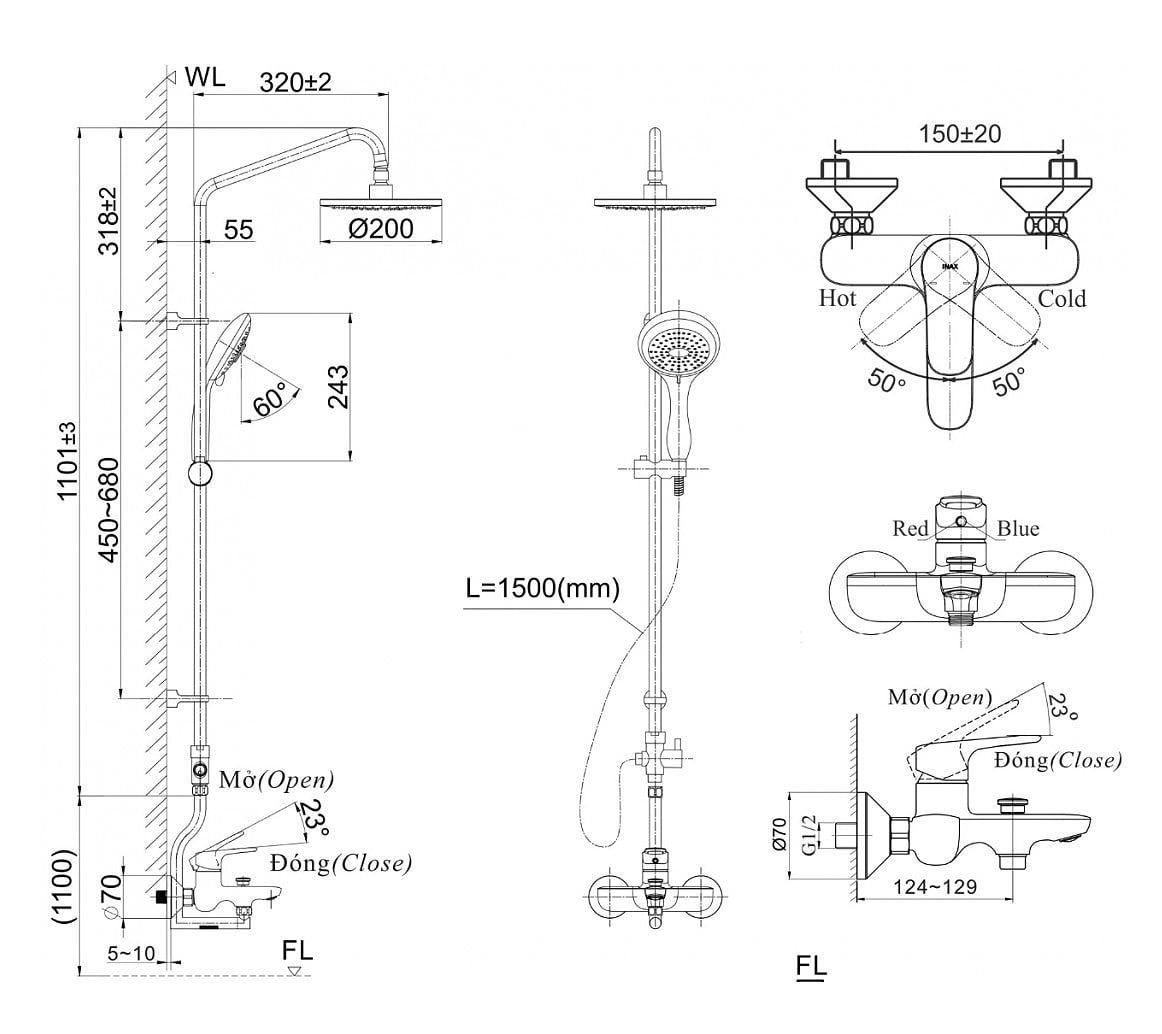 Bản vẽ kỹ thuật sen tắm cây INAX BFV-1405S-2 - Bùi Minh