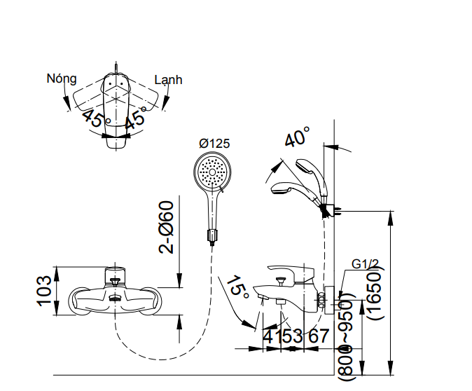Bản vẽ Sen tắm Inax BFV-213S-1C