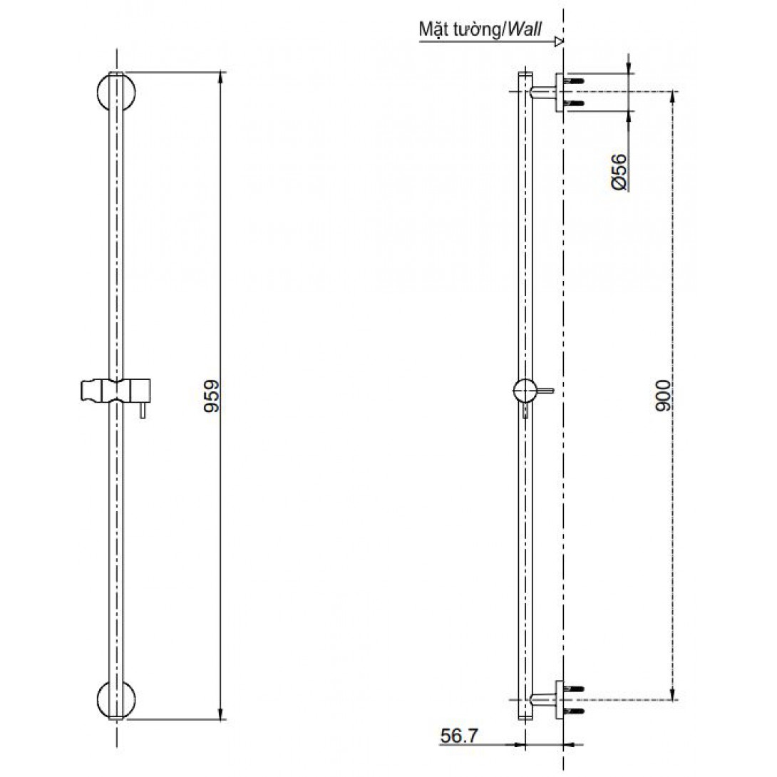 Bản vẽ&nbsp;Thanh Trượt Sen Tắm TOTO TBW01015B