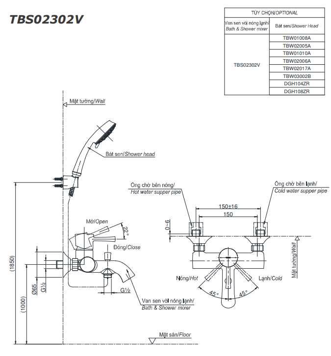 Bản vẽ  sen tắm TOTO DM907CS/TBS02302V/TBW07009A