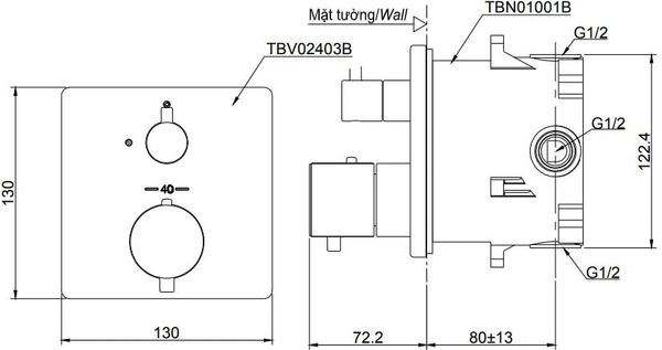 Van điều chỉnh nhiệt độ kèm van dừng và phụ kiện âm tường TOTO TBV02403B/TBN01001B - Bùi Minh