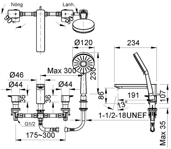 Bản vẽ sen tắm Inax BFV-5013S
