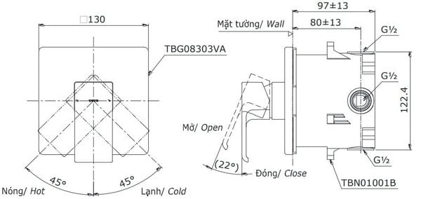 Van gật gù điều chỉnh nóng lạnh GC kèm phụ kiện âm tường TOTO TBG08303VA/TBN01001B - Bùi Minh