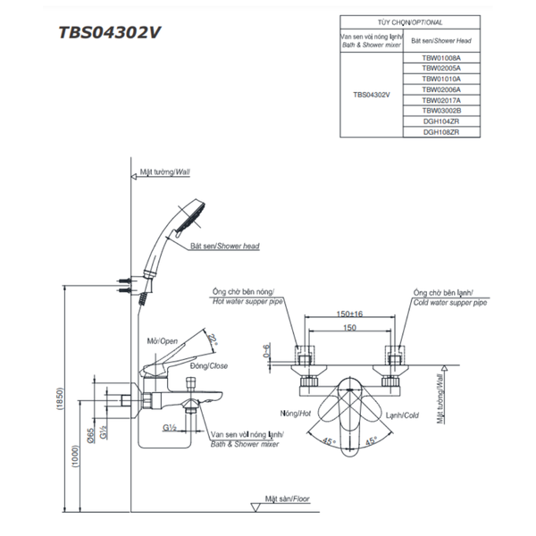Bộ sen cây nóng lạnh TOTO TBW13020V/TBS04302V/TBW09010V - Bùi Minh
