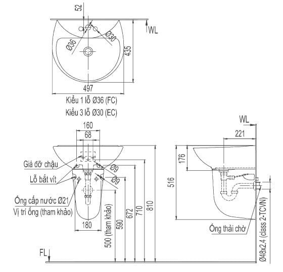 Chậu rửa treo tường Inax L-285V+L-288VC - Bùi Minh