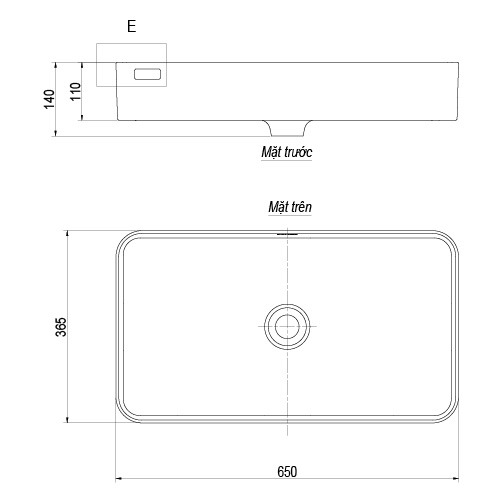 Bản vẽ chậu rửa dương bàn Viglacera Platinum P.21.140