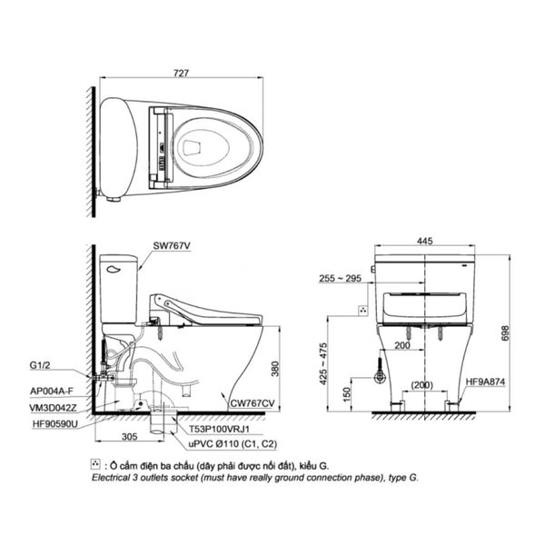 Bàn cầu điện tử TOTO CS767CRW25#XW - Bùi Minh