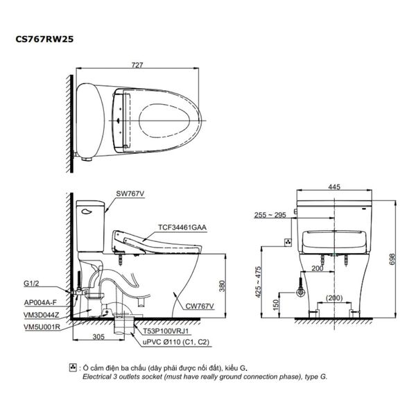 Bàn cầu điện tử TOTO CS767RW25#XW - Bùi Minh