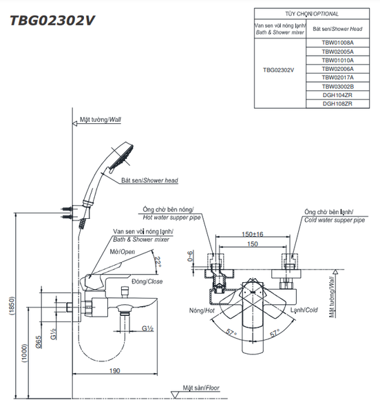 Bộ sen tắm nóng lạnh TOTO TBG02302VA/TBW15CE0A - Bùi Minh