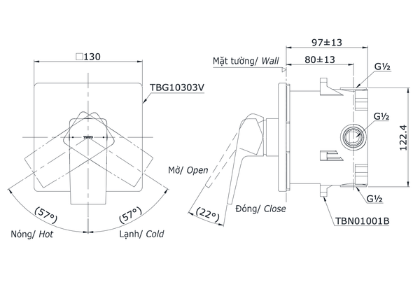 Van gật gù điều chỉnh nóng lạnh kèm phụ kiện âm tường TBG10303VA/TBN01001B - Bùi Minh