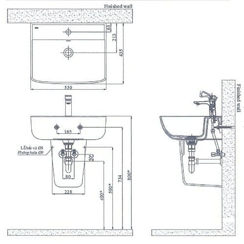 Chậu rửa treo tường Inax L-312V + L-298VC chân ngắn - Bùi Minh