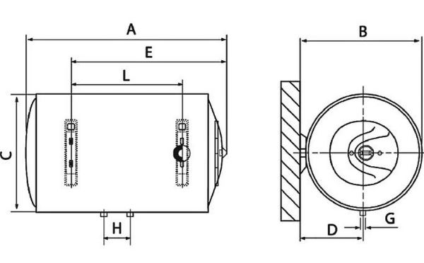 Bản vẽ bình nóng lạnh Ferroli Aqua 100L ngang