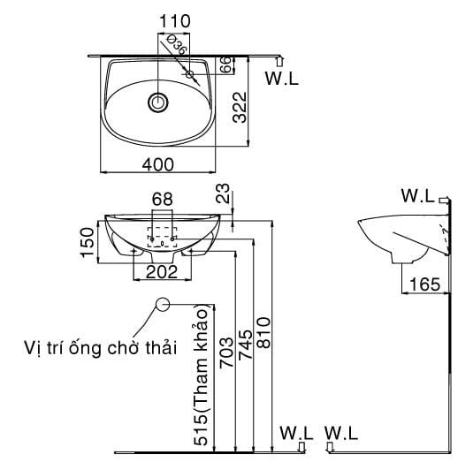 Chậu rửa treo tường Inax L-280V - Bùi Minh