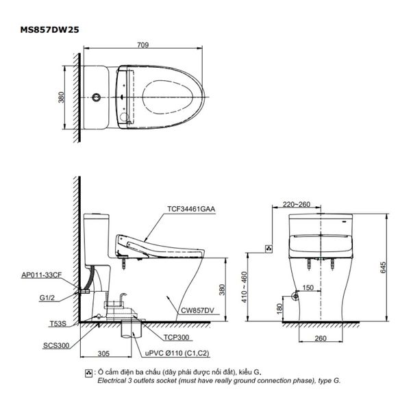 Bàn cầu điện tử TOTO MS857DW25#XW - Bùi Minh