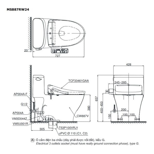 Bàn cầu điện tử TOTO MS887RW24#XW - Bùi Minh