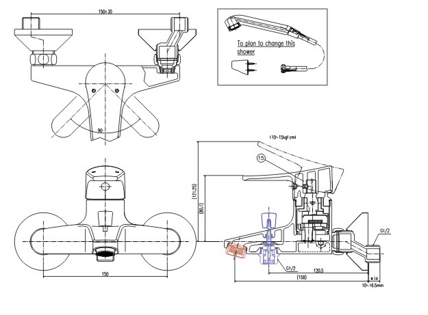 Bản vẽ Sen tắm Inax BFV-1003S