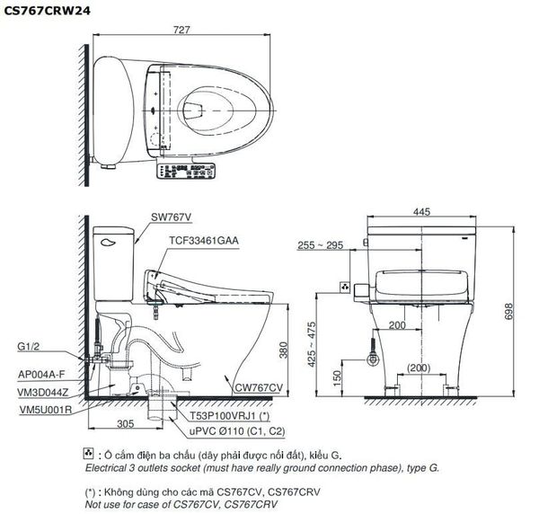 Bàn cầu điện tử TOTO CS767CRW24#XW - Bùi Minh
