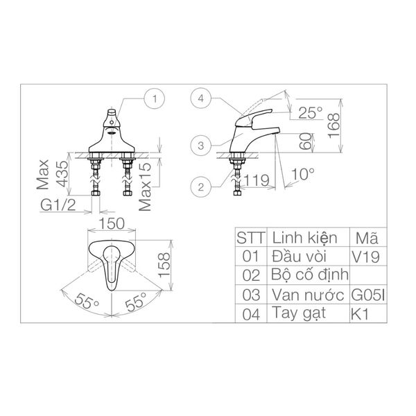 Vòi chậu Viglacera VG302- Bùi Minh
