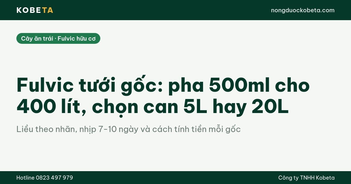 Fulvic tưới gốc: pha 500ml cho 400 lít, chọn can 5L hay 20L