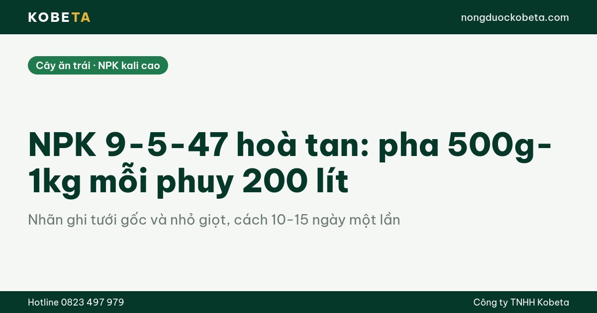 NPK 9-5-47 hoà tan: pha 500g-1kg mỗi phuy 200 lít