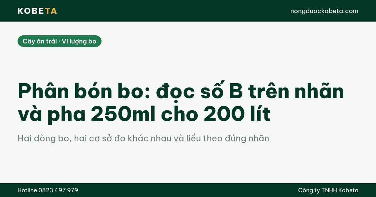 Phân bón bo: đọc số B trên nhãn và pha 250ml cho 200 lít