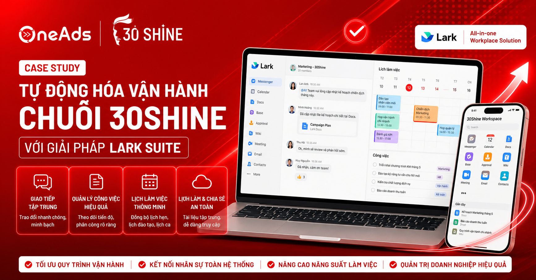 Tự động hóa vận hành Chuỗi 30Shine với giải pháp Lark Suite