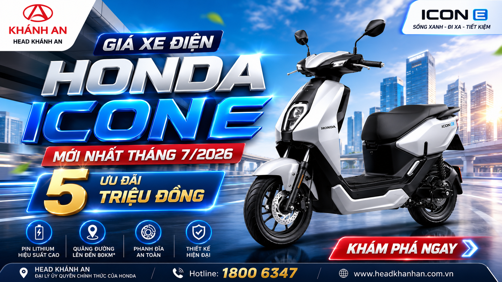 Giá Xe Điện Honda Icon E Mới Nhất Tháng 7/2026: Ưu Đãi 5 Triệu Đồng